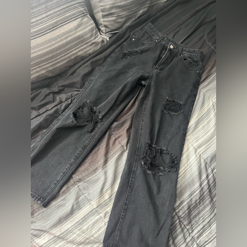 Distressed Black wide leg jeans